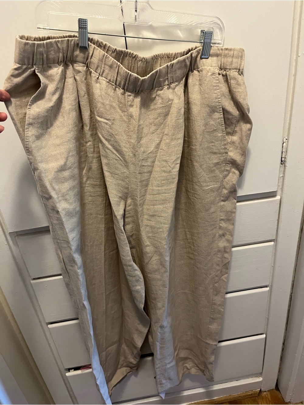 Eileen Fisher Beige Tan Relaxed Cropped Wide-Leg XL 100% Organic Cotton